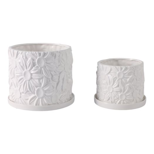 S/2 6/8 Daisy Flower Planter, White