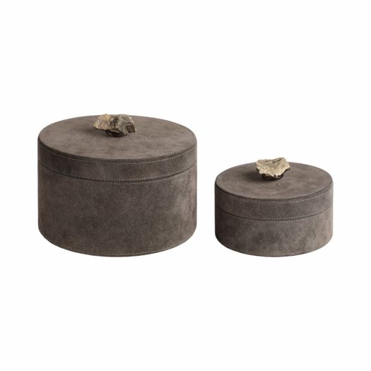 S/2 6/8 Harare Suede Boxes W/stone Knob, Gray