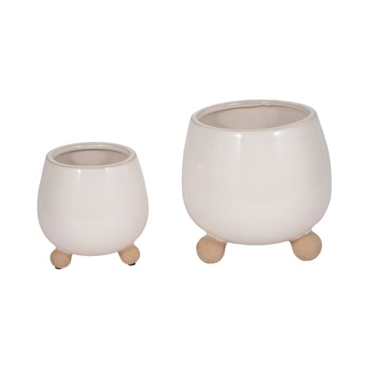 S/2 6/8 Knobby Feet Planters, Cream