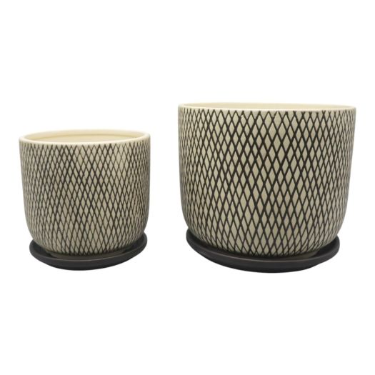 S/2 6/8 Mesh Look Saucer Planters, Tan/black