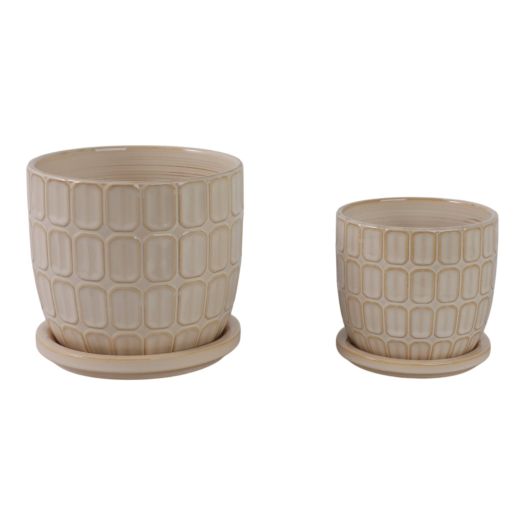 S/2 6/8 Squoval Design Saucer Planters, Ivory