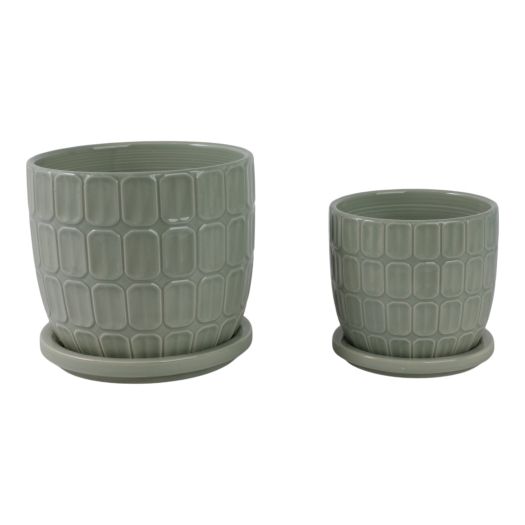 S/2 6/8 Squoval Design Saucer Planters, Sage Gree