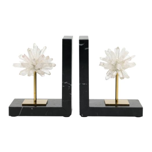S/2 6celeste Orb Metal And Marble Bookends
