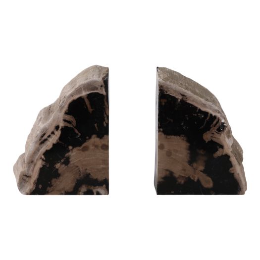 S/2 7 Petrified Wood Bookends, Black/tan
