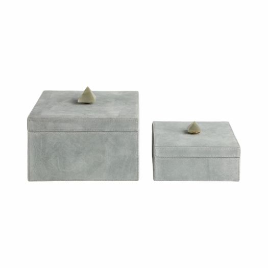 S/2 7/9 HARCOURT SUEDE BOXES W/STONE KNOB, BLUE