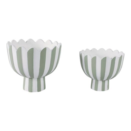 S/2 7/9 Scallop Edge Striped Planters, Green/whit