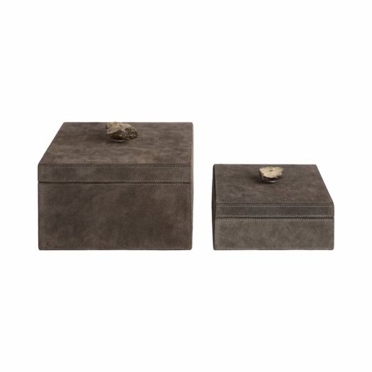 S/2 7/9 SOWETO SUEDE BOXES W/STONE KNOB, GRAY