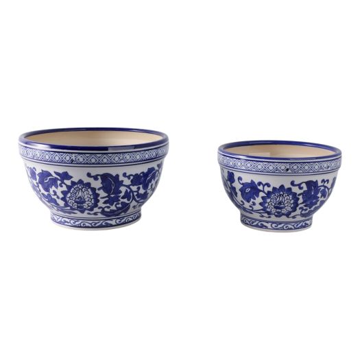 S/2 9/11 Bowl Chinoiserie Planters, Blue/wht
