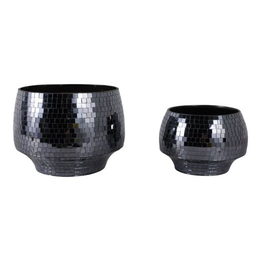 S/2 9/11 Curved Disco Mosaic Planter, Black