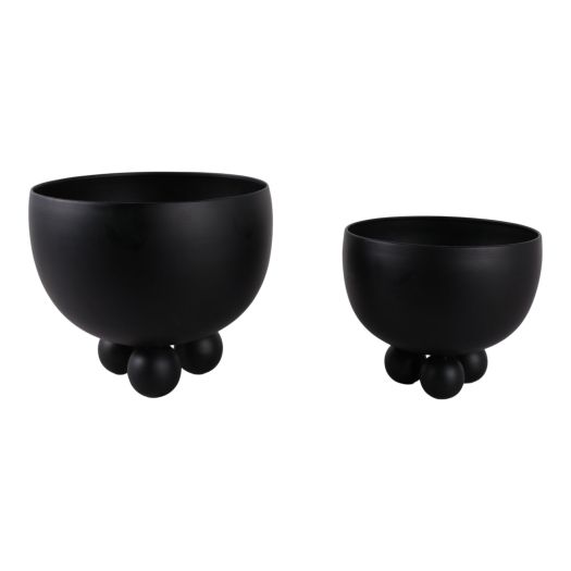S/2 9/11 Metal Bowl Planter With Ball Feet, Black