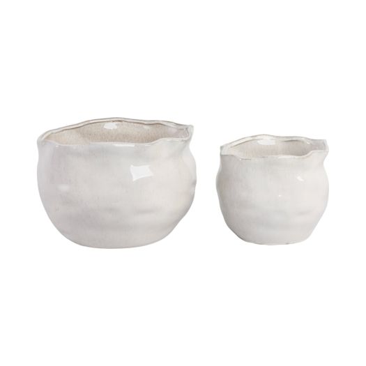 S/2 9/12 ROUND WAVY EDGE PLANTERS, WHITE