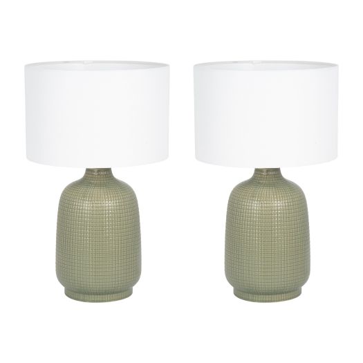 S/2 Ceramic 19 Table Lamp, Dk Sage