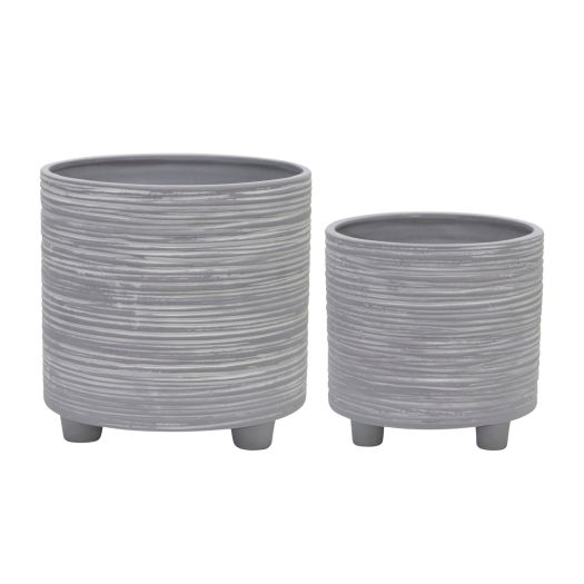 S/2 FOOTED PLANTER W/ LINES 6/8, GRAY