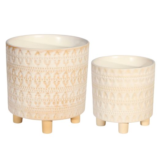 S/2 FOOTED PLANTERS 9/6, ABSTRACT WHITE