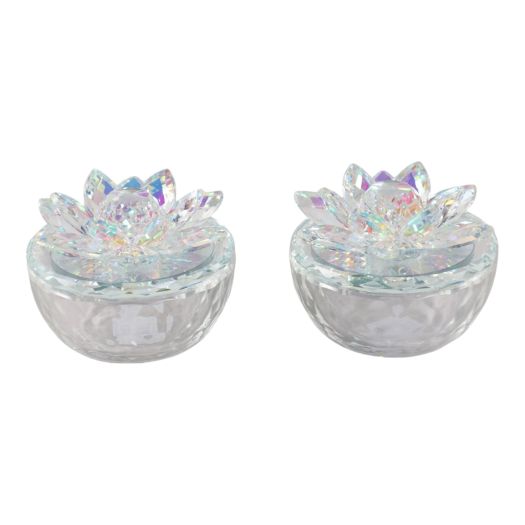 S/2 Glass Trinket Box Clear W/rainbow