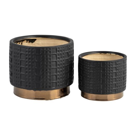 S/2 MESH METALLIC PLANTERS 6/8, BLACK