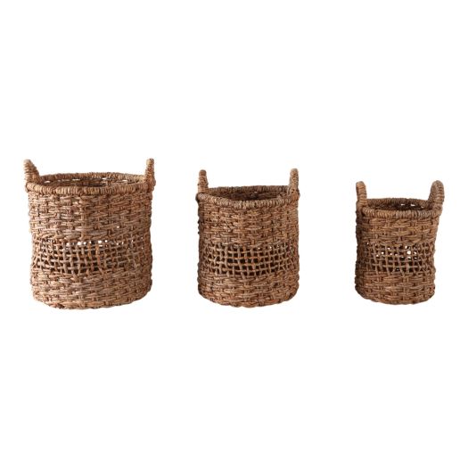 S/3 12/15/17 Open Weave Banana Leaf Baskets, Natu