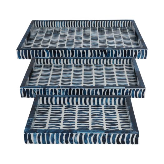 S/3 13/18/24 Trays With Inlay Pieces, Blue/white