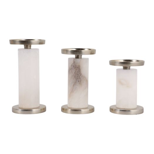 S/3 5/6/7" ASCEND ALABASTER CANDLE HOLDERS, WHT/GO