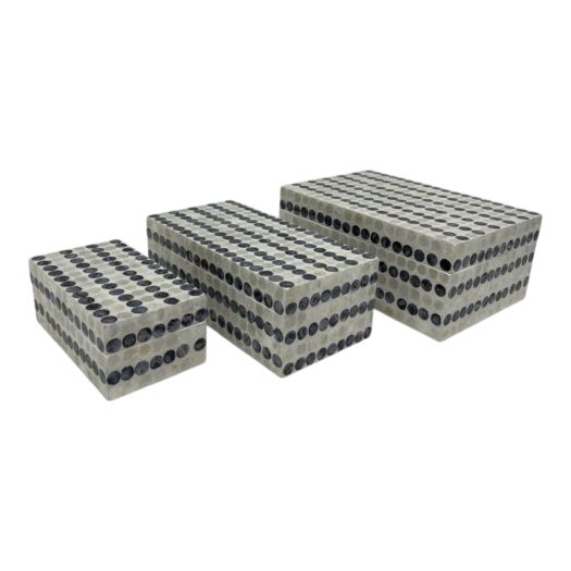 S/3 8/11/12 Capiz Dots Boxes, Ivory/blue