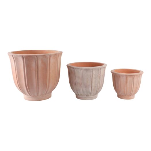 S/3 9/12/15 Terracotta Petal Planters, Natural