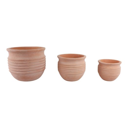 S/3 9/12/15 Terracotta Ribbed Pots, Natural