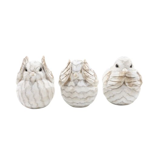 S/3 RESIN DECORATIVE BIRDS 6,CREAM