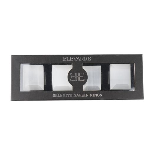 S/4 10 SENISE SELENITE/CRYSTAL NAPKIN RINGS, WHT