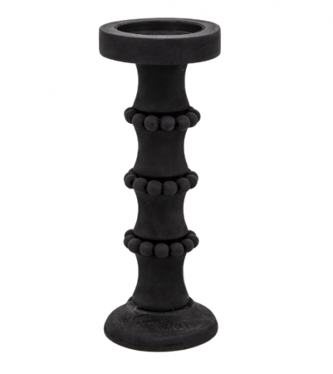 WOOD, 13" ANTIQUE STYLE CANDLE HOLDER, BLACK