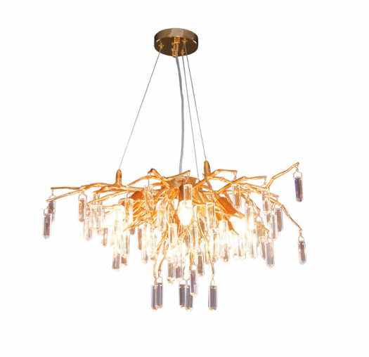 METAL BRANCH&HANGING CRYSTAL CHANDELIER, GOLD