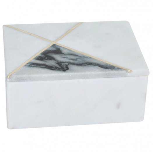 MARBLE, 7X5 RECTANGULAR BOX BRASS INLAY, WHITE