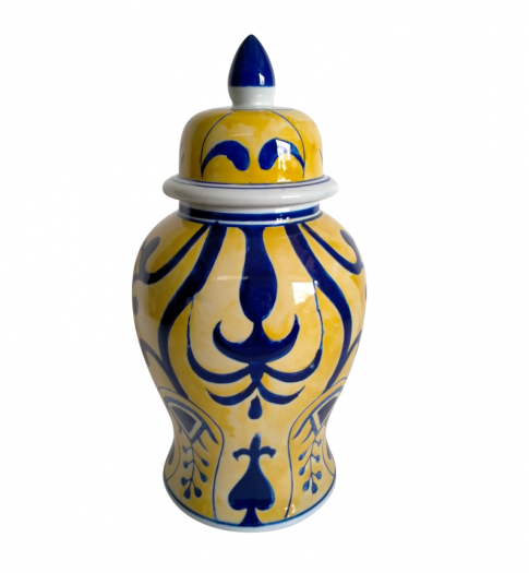 14" YELLOW/BLUE TEMPLE JAR, BOLD