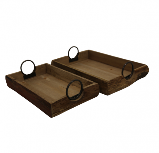 S/2 WOOD TRAYS 19X13X5", BROWN