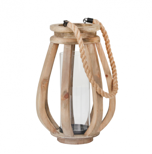 Wood 16" Lantern W/Glass, Brown