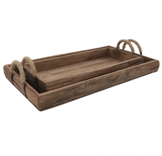 S/2 WOOD TRAYS, BROWN