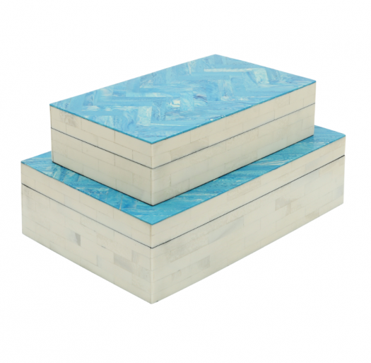 RESIN S/2 HERRINGBONE BOXES, BLUE