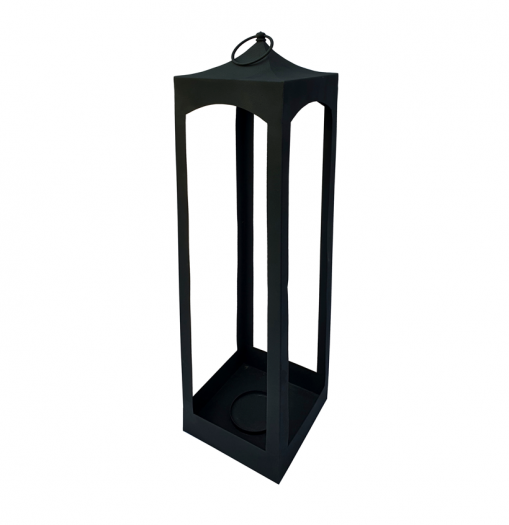 39"H METAL FLOOR LANTERN, BLACK