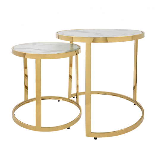 S/2 METAL ROUND SIDE TABLE, GOLD