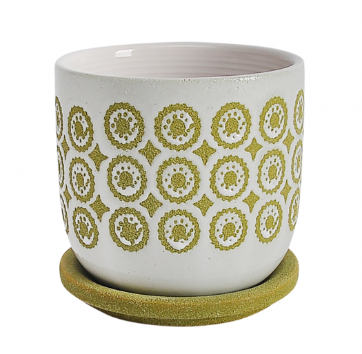 CER, 6" CIRCLES PLANTER W/ SAUCER, OLIVE