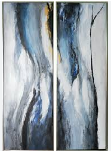 Dual Vertical Space Blue Wall Painting Canvas