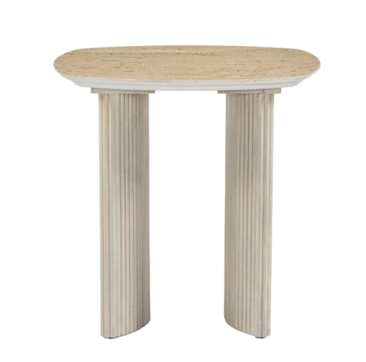 24"catalina Travertine&fluted Wood Accent Table/kd