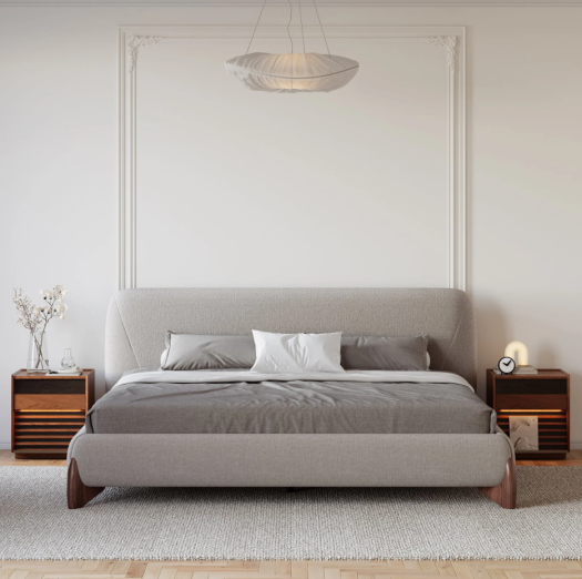 Royal | Curva Gray Cotton & Linen Upholstered Platform Bed - Gray
