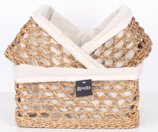 S.G NET BASKET - W/COTTON FABRIC S/3
