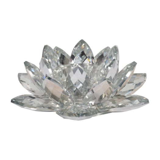 SILVER CRYSTAL LOTUS CANDLE HOLDER 8.