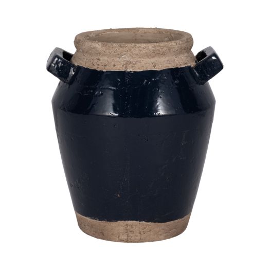 Squared Handle Terracotta Vase, Navy/tan