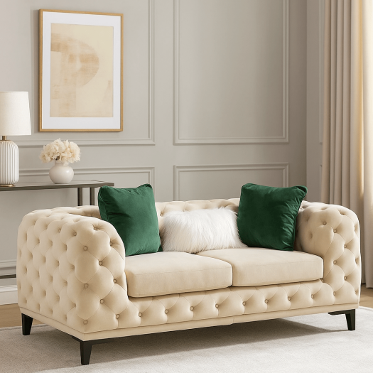 Statement Tuft Off-White Loveseat (176cm)