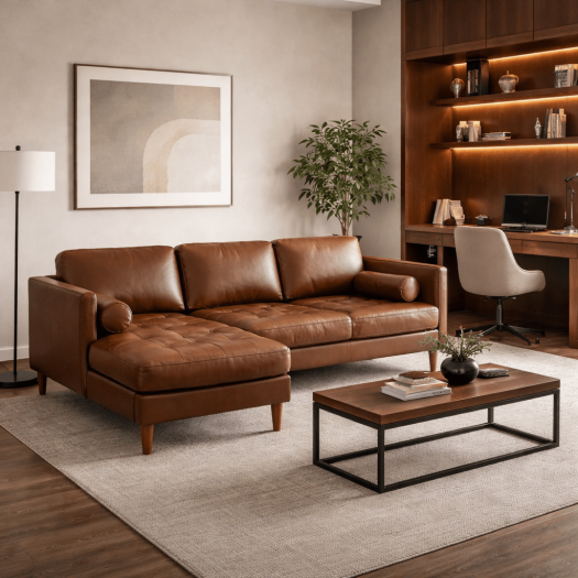 Stockholm Leather Chestnut 2-Piece Sectional Left Chaise
