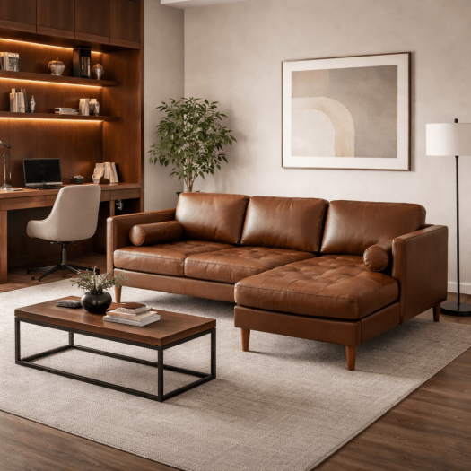 Stockholm Leather Chestnut 2-Piece Sectional Right Chaise