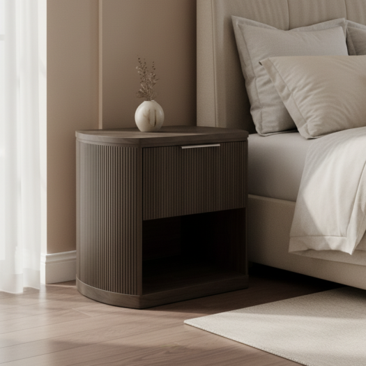 Sylvie 1-Drawer Nightstand with Touch Light in Dark BrownLED