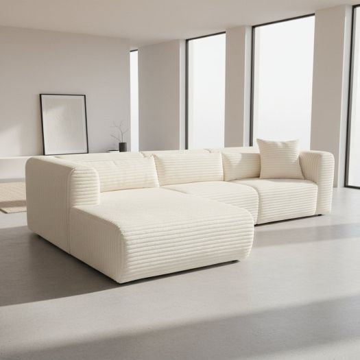 Tarra Fluffy Oversized Cream Corduroy Modular LAF Sectional